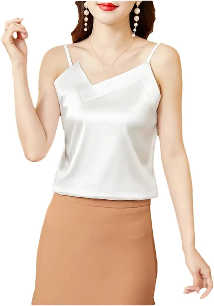 Women's Shirt Camisole Satin Bottoming Shirt Vest Silk Women's V-Neck Irregular Shirt