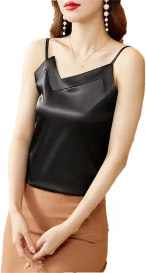 Women's Shirt Camisole Satin Bottoming Shirt Vest Silk Women's V-Neck Irregular Shirt