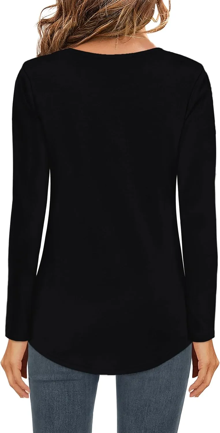 Womens Shirt Long Sleeve V Neck T-Shirt Cotton Tops Basic Tees