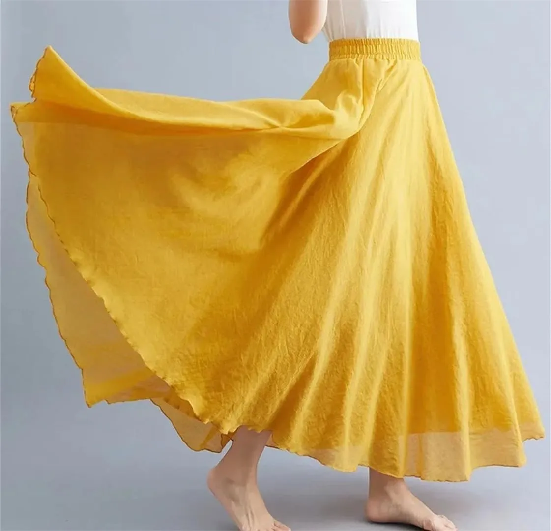 Womens Solid Cotton Linen Skirts Maxi Elegant Casual Loose Long Skirt Ladies
