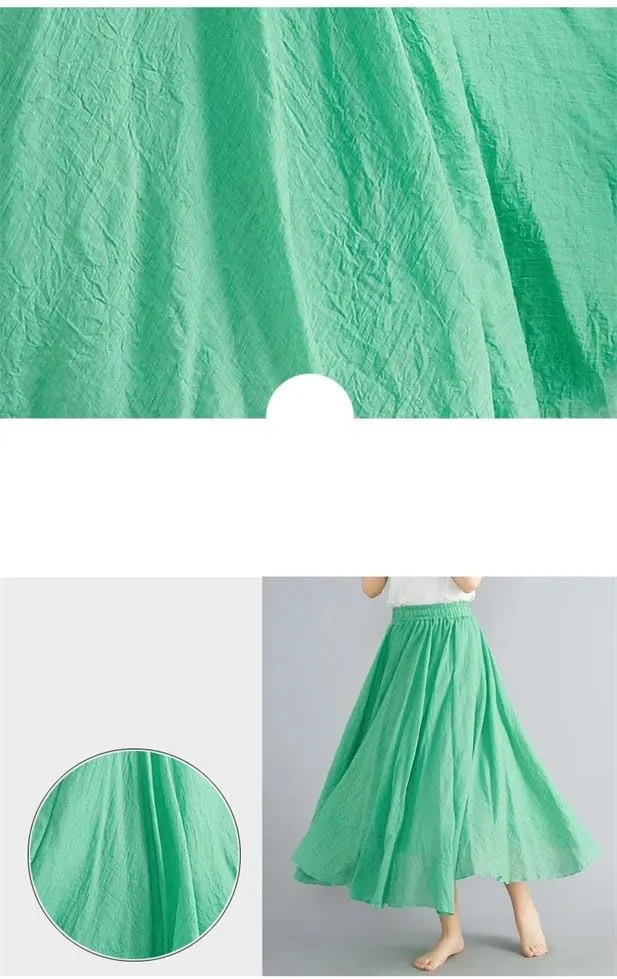 Womens Solid Cotton Linen Skirts Maxi Elegant Casual Loose Long Skirt Ladies