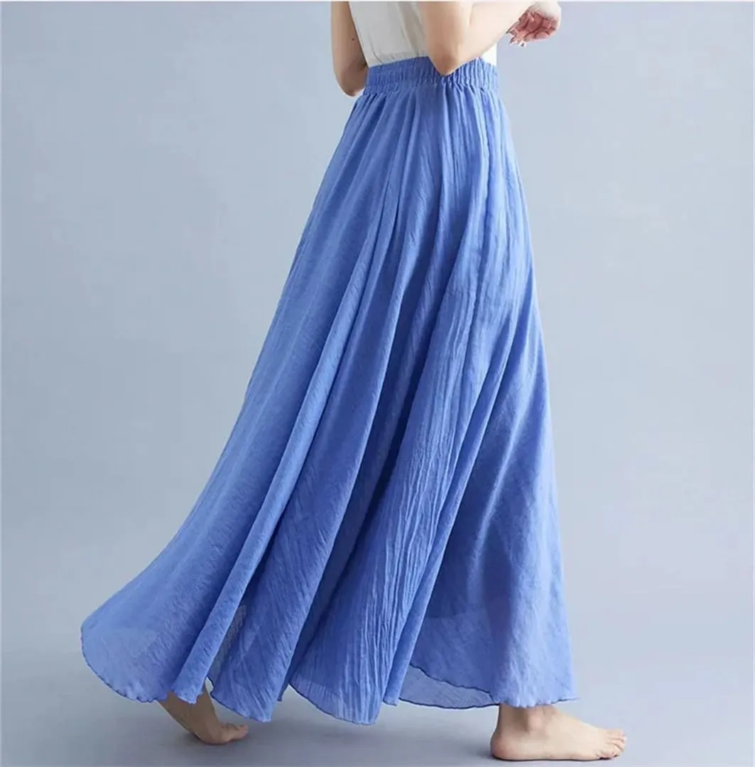 Womens Solid Cotton Linen Skirts Maxi Elegant Casual Loose Long Skirt Ladies