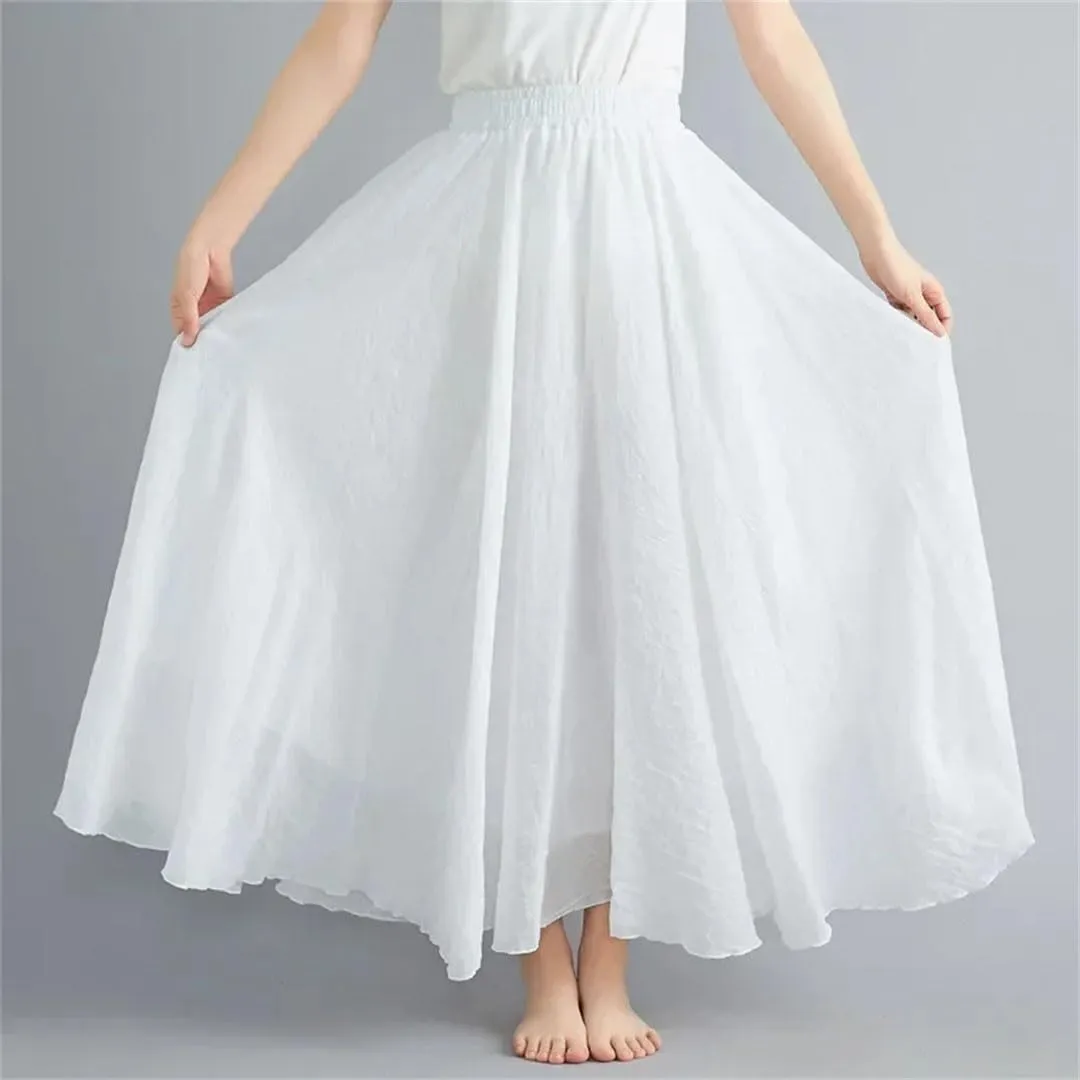 Womens Solid Cotton Linen Skirts Maxi Elegant Casual Loose Long Skirt Ladies