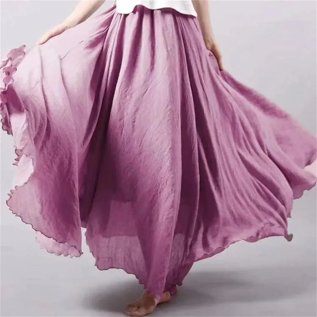 Womens Solid Cotton Linen Skirts Maxi Elegant Casual Loose Long Skirt Ladies