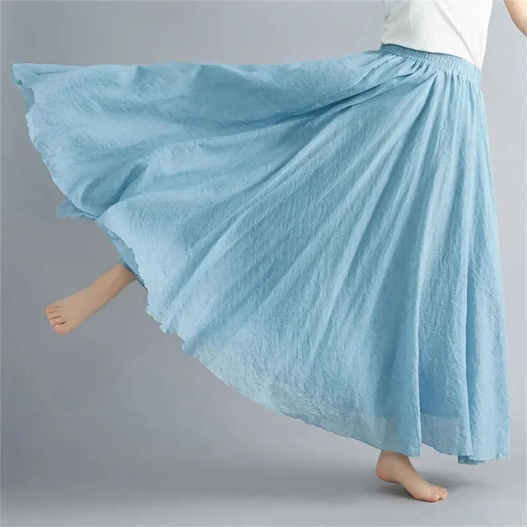 Womens Solid Cotton Linen Skirts Maxi Elegant Casual Loose Long Skirt Ladies