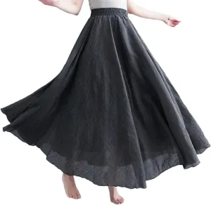Womens Solid Cotton Linen Skirts Maxi Elegant Casual Loose Long Skirt Ladies