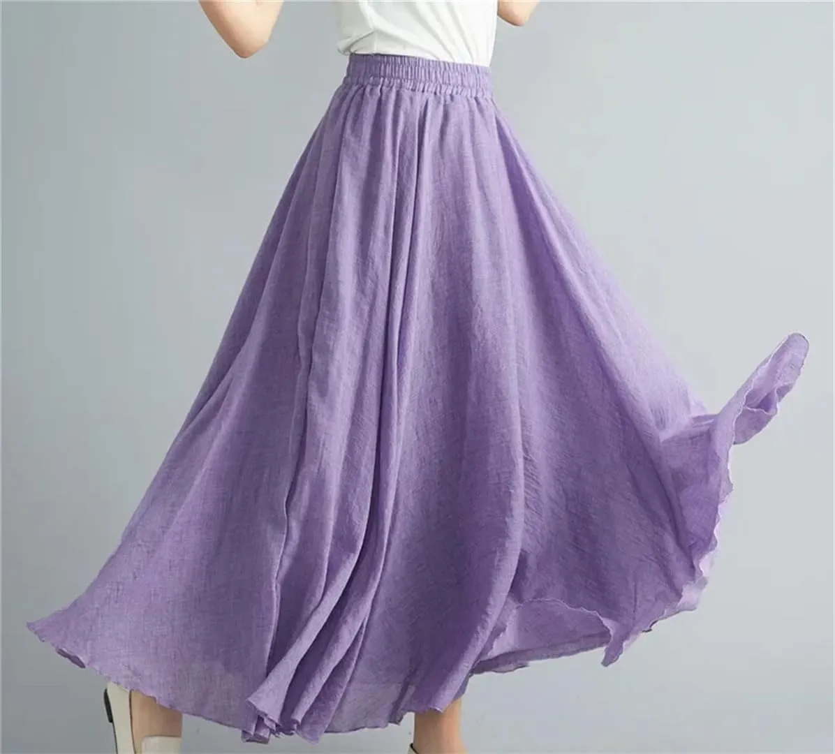Womens Solid Cotton Linen Skirts Maxi Elegant Casual Loose Long Skirt Ladies