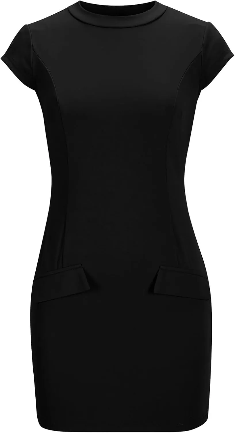 Womens Summer Dress Mock Neck Short Sleeve Bodycon Party Club Mini Dresses Elegant Casual Fashion Wedding Guest Dress