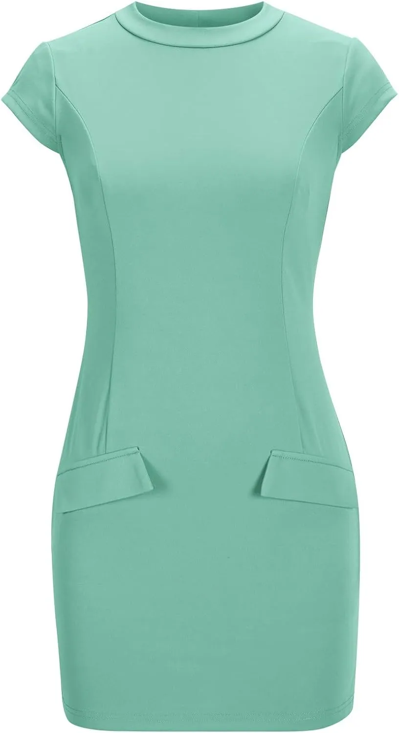 Womens Summer Dress Mock Neck Short Sleeve Bodycon Party Club Mini Dresses Elegant Casual Fashion Wedding Guest Dress