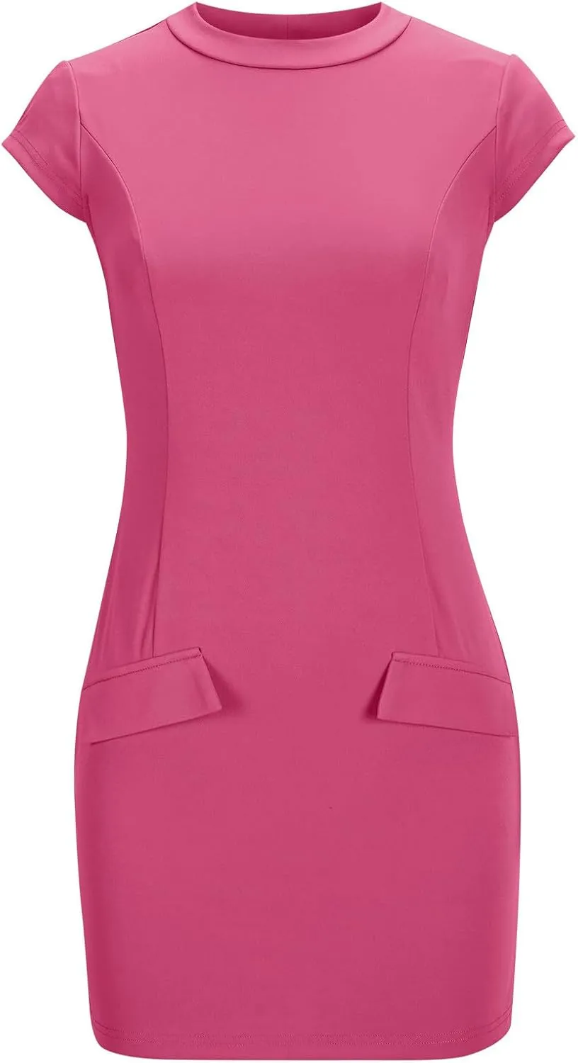 Womens Summer Dress Mock Neck Short Sleeve Bodycon Party Club Mini Dresses Elegant Casual Fashion Wedding Guest Dress