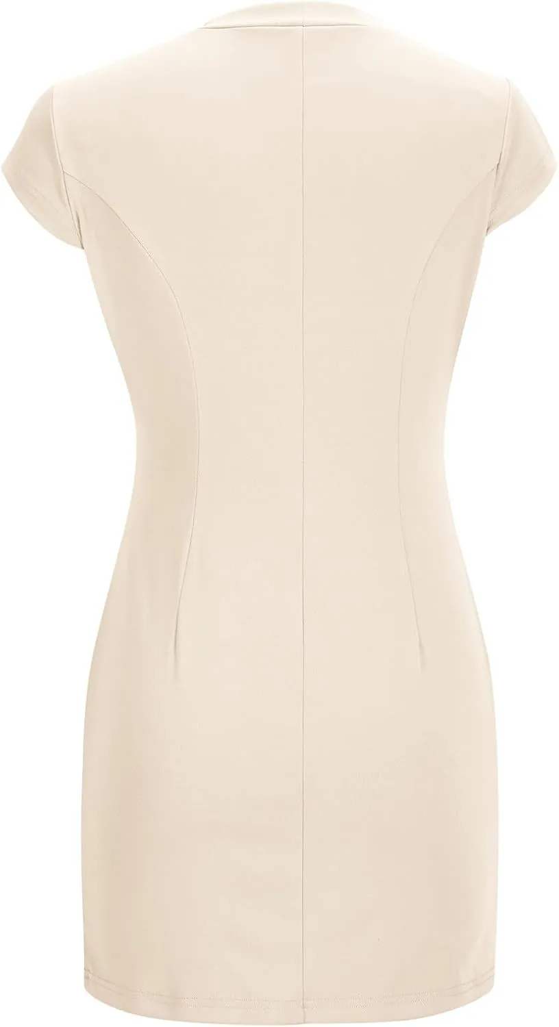 Womens Summer Dress Mock Neck Short Sleeve Bodycon Party Club Mini Dresses Elegant Casual Fashion Wedding Guest Dress