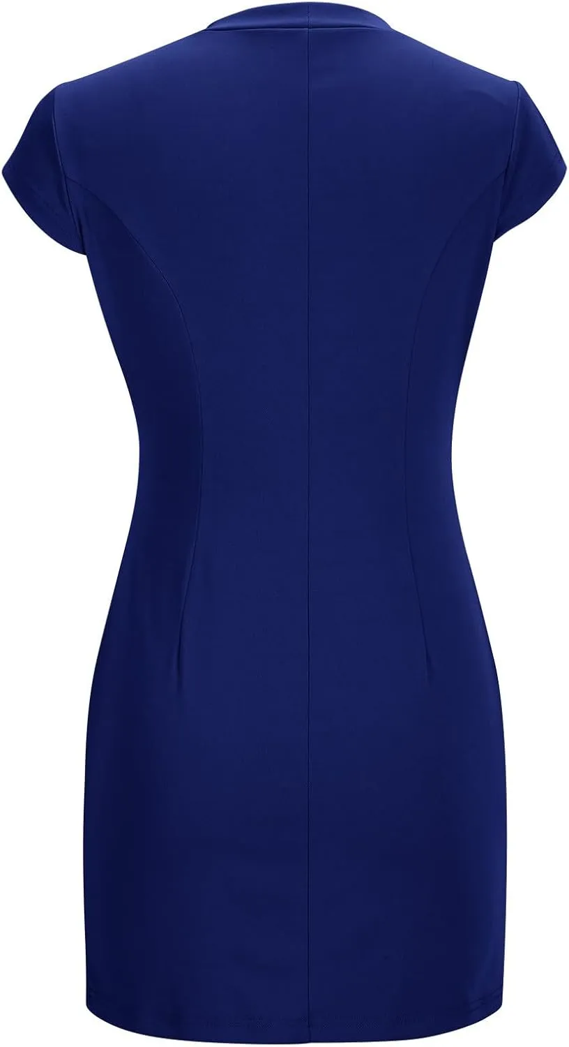 Womens Summer Dress Mock Neck Short Sleeve Bodycon Party Club Mini Dresses Elegant Casual Fashion Wedding Guest Dress