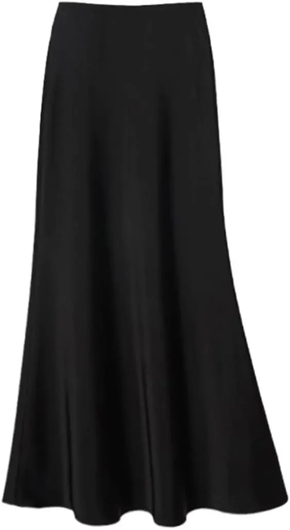 Women's Summer Midi Satin Skirt Elegant Casual High Waist A-Line Flowy Skirt
