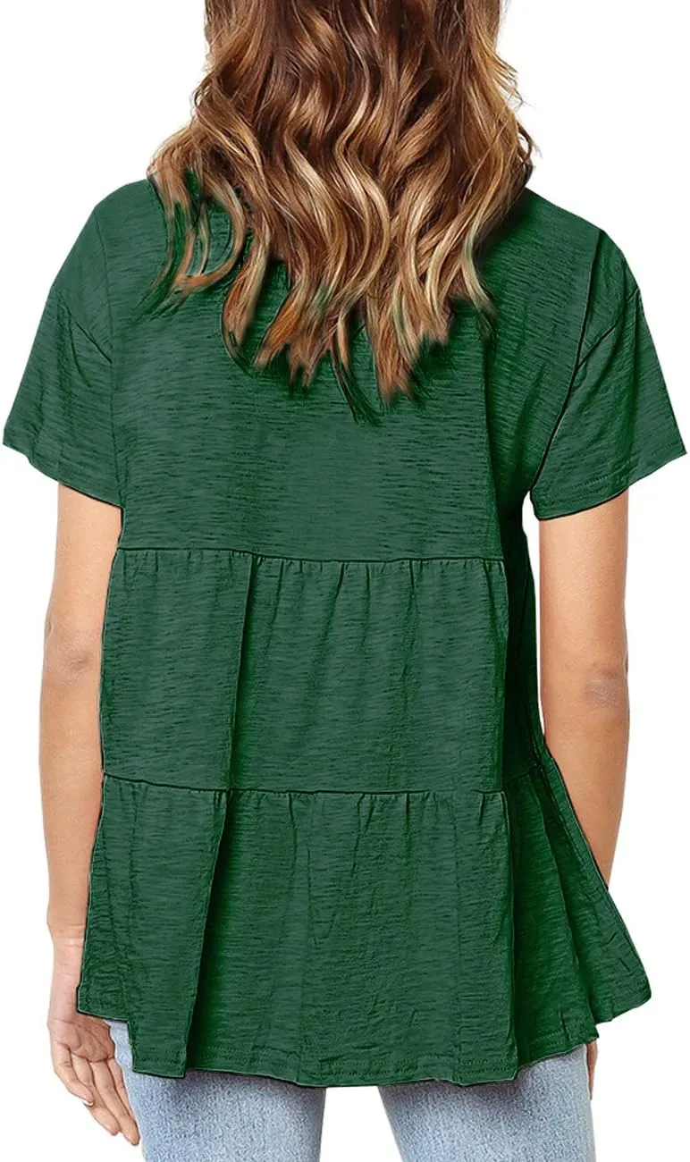 Women's Summer Short Sleeve Loose T Shirt High Low Hem Babydoll Peplum Tops