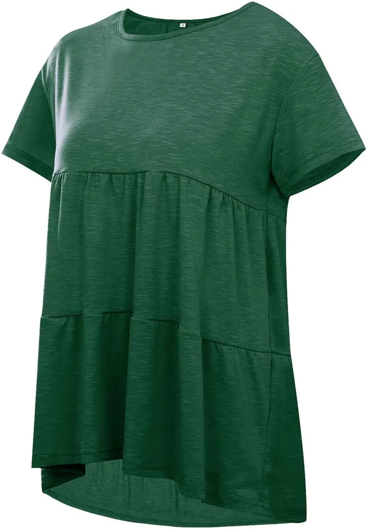 Women's Summer Short Sleeve Loose T Shirt High Low Hem Babydoll Peplum Tops