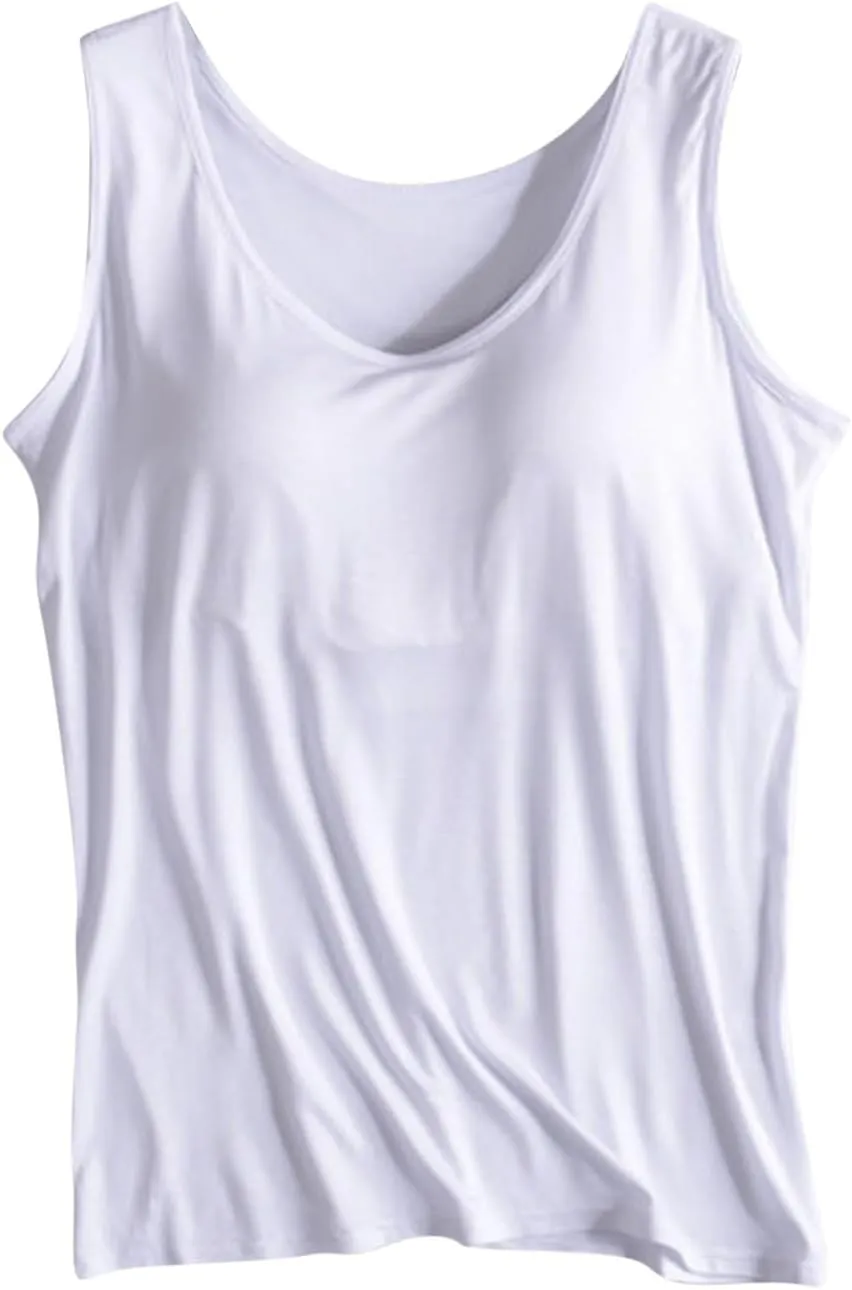 Womens Tank Tops with Built in Bras Comfy Fit Padded Camisole Without Rims Integrated Base Undershirt