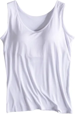 Womens Tank Tops with Built in Bras Comfy Fit Padded Camisole Without Rims Integrated Base Undershirt