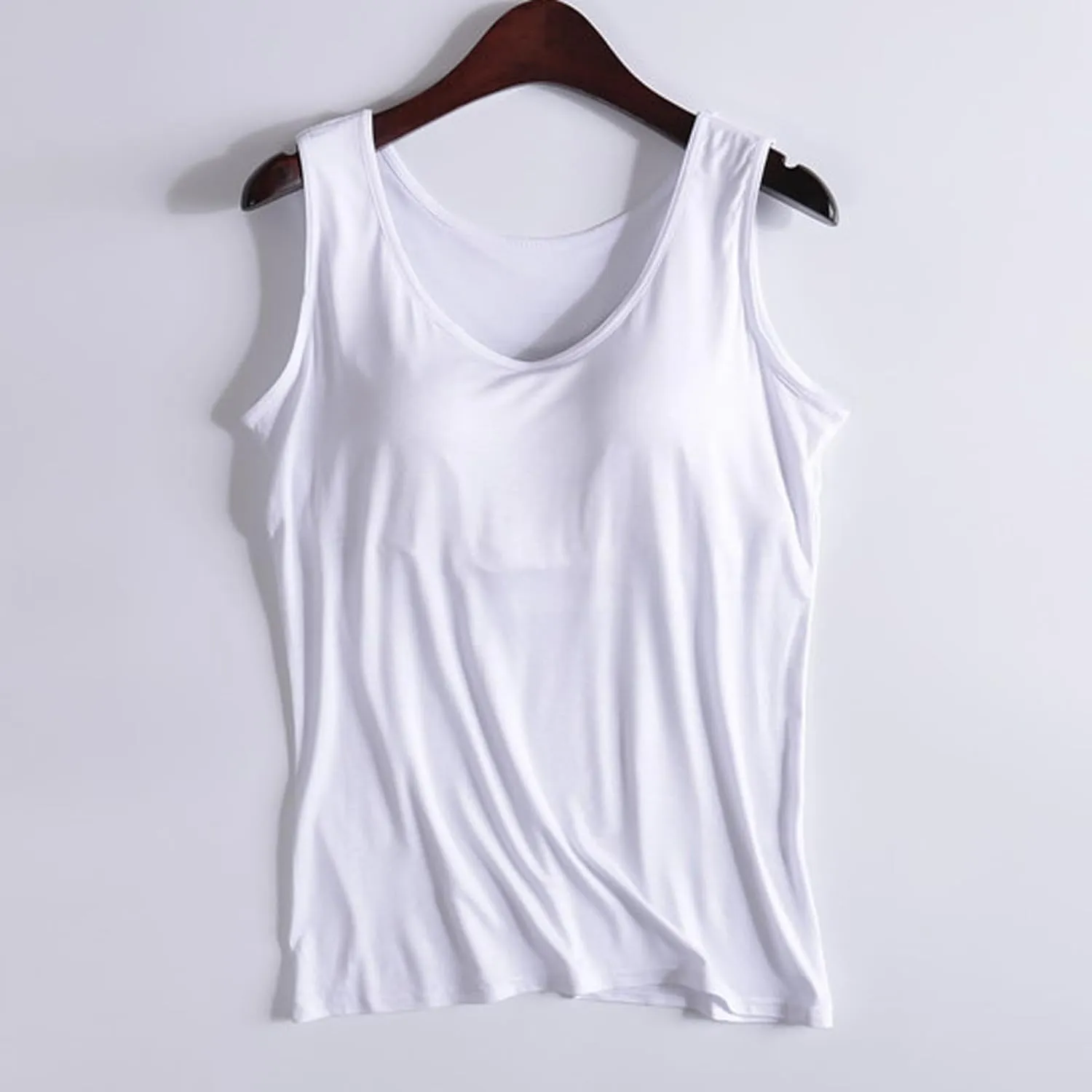 Womens Tank Tops with Built in Bras Comfy Fit Padded Camisole Without Rims Integrated Base Undershirt