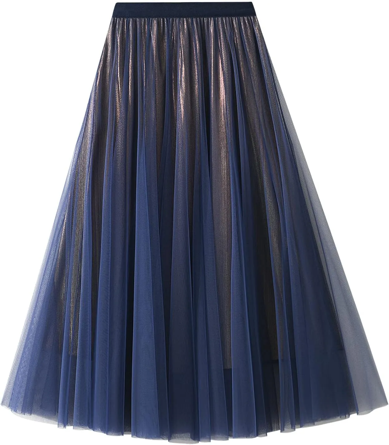 Women's Tulle Skirt Layered Pleated Mesh High Elastic Waist Skirt Flowy A-line Midi Skirt Prom Party Skirt