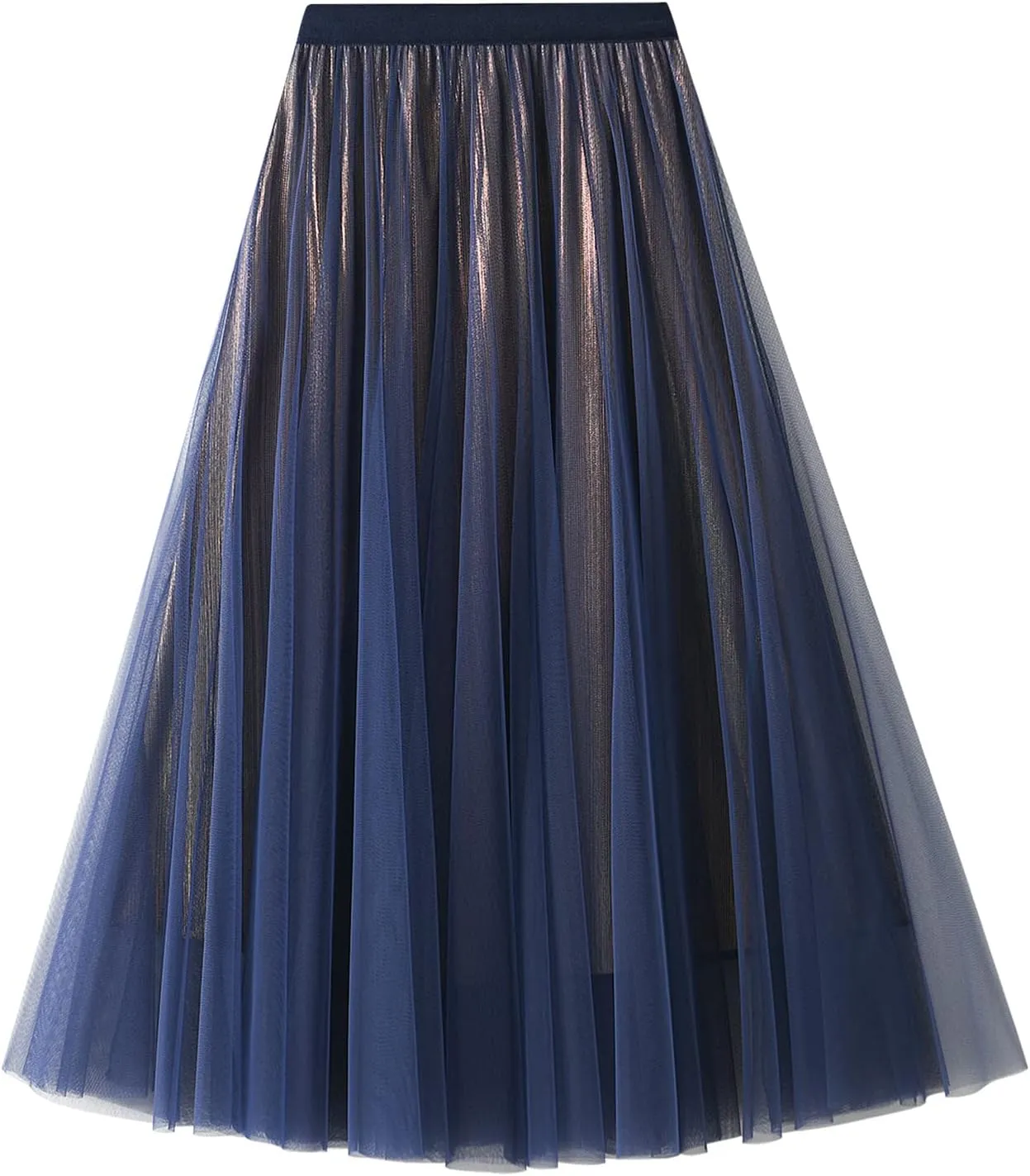Women's Tulle Skirt Layered Pleated Mesh High Elastic Waist Skirt Flowy A-line Midi Skirt Prom Party Skirt
