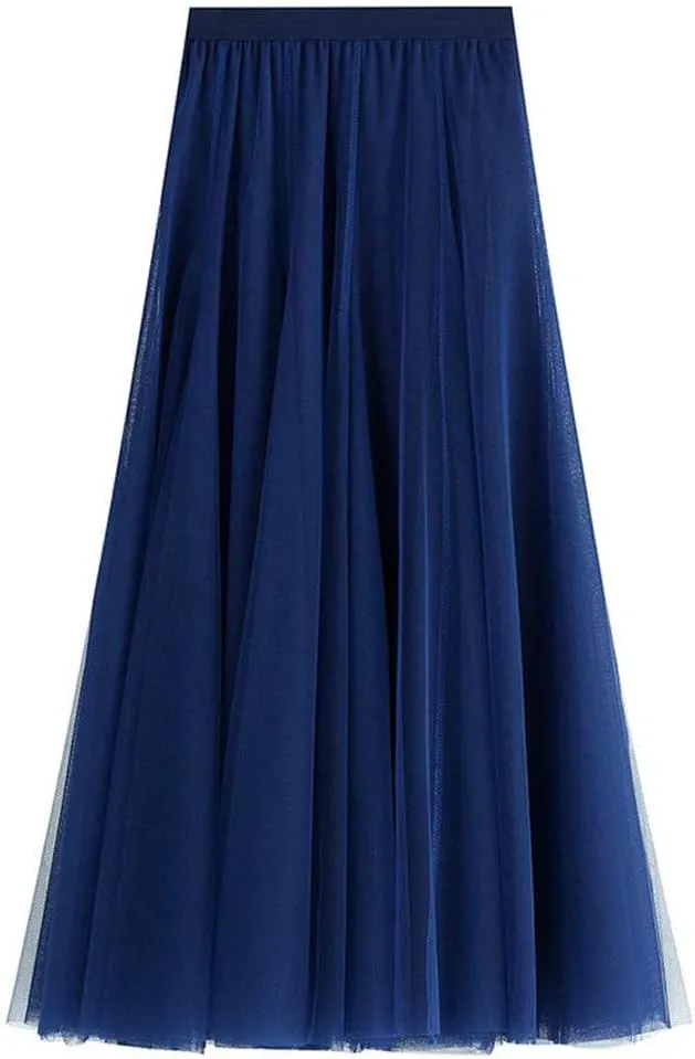 Womens Tulle Tutu Skirt Elastic High Waist Layered Skirt Floral Print Mesh Pleated Swing A-Line Midi Mini Skirt Dresses
