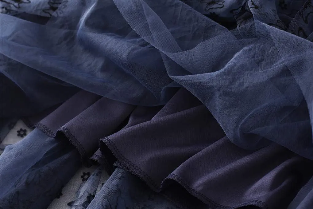 Womens Tulle Tutu Skirt Elastic High Waist Layered Skirt Floral Print Mesh Pleated Swing A-Line Midi Mini Skirt Dresses