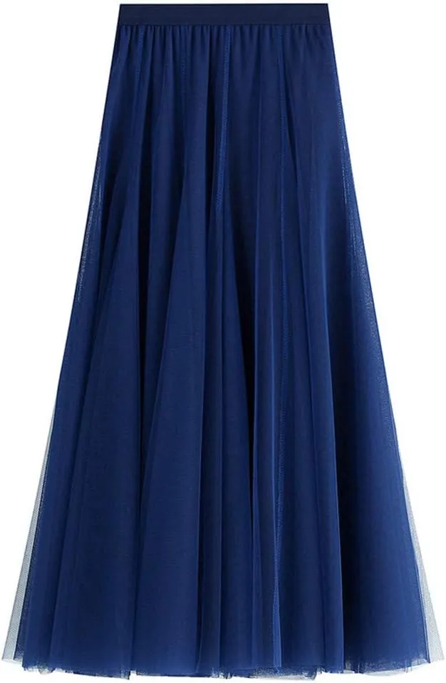 Womens Tulle Tutu Skirt Elastic High Waist Layered Skirt Floral Print Mesh Pleated Swing A-Line Midi Mini Skirt Dresses