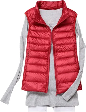 Womens Vests Outerwear Lightweight Casual Sleeveless Collar Quilted Down Jackets Fashion Classic-Fit Zip Padded Puffer Vest