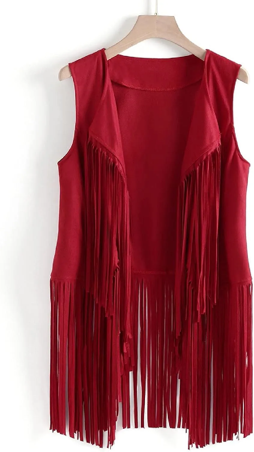 Women's Vintage Fringe Vest Classic Western Suede Leather Tassel Sleeveless Tops Ethnic Tank Cardigan Jacket Shirt