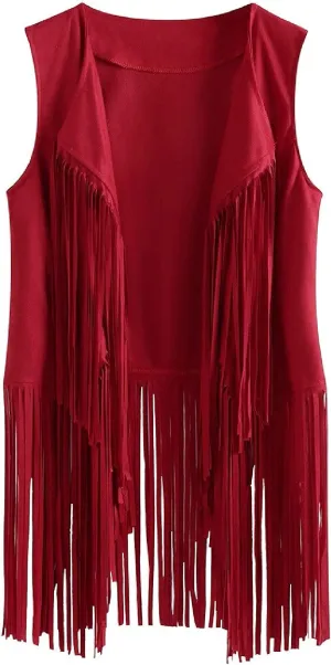 Women's Vintage Fringe Vest Classic Western Suede Leather Tassel Sleeveless Tops Ethnic Tank Cardigan Jacket Shirt