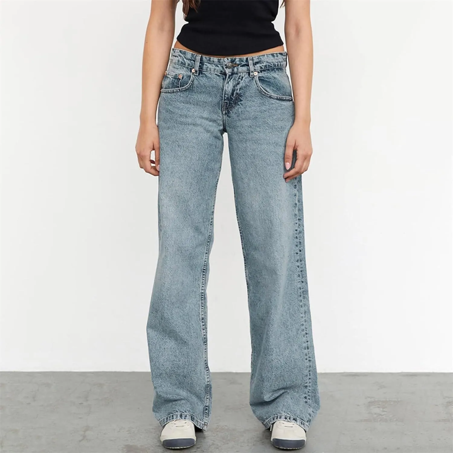Women's Wide Leg Jeans Straight Leg Boyfriend Denim Pants Low Rise Baggy Jeans Casual Loose Jeans Y2K E-Girl Pants
