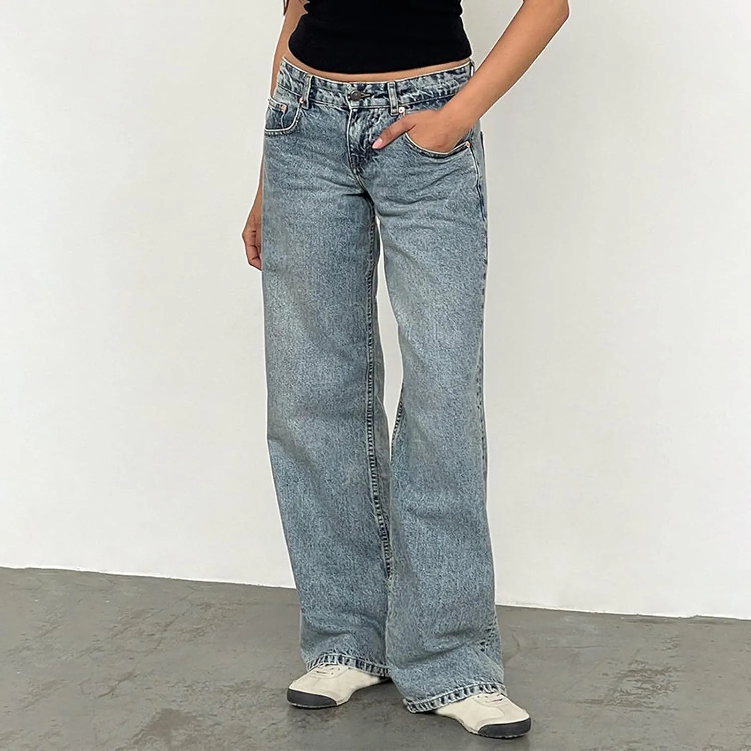 Women's Wide Leg Jeans Straight Leg Boyfriend Denim Pants Low Rise Baggy Jeans Casual Loose Jeans Y2K E-Girl Pants