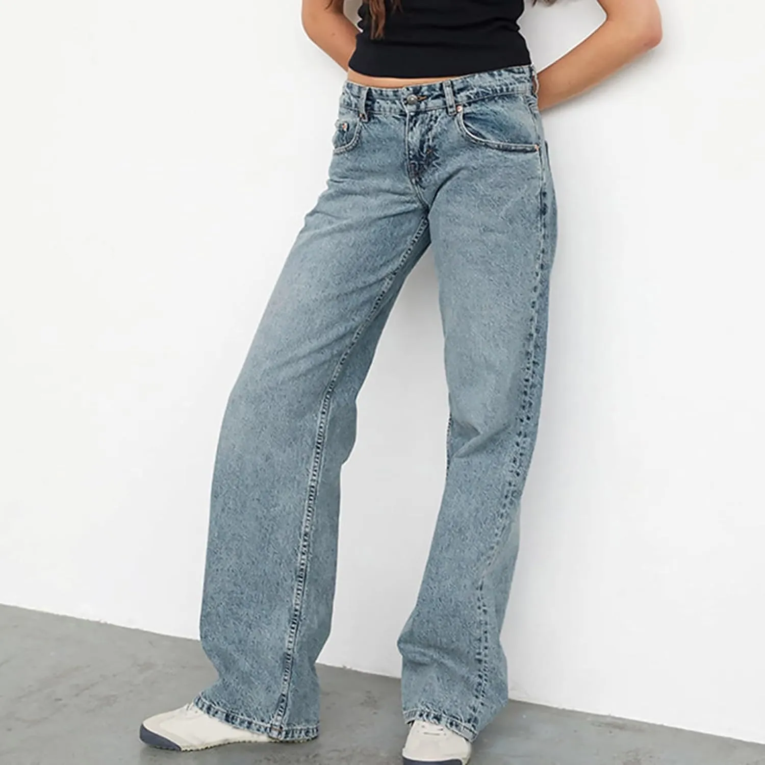 Women's Wide Leg Jeans Straight Leg Boyfriend Denim Pants Low Rise Baggy Jeans Casual Loose Jeans Y2K E-Girl Pants