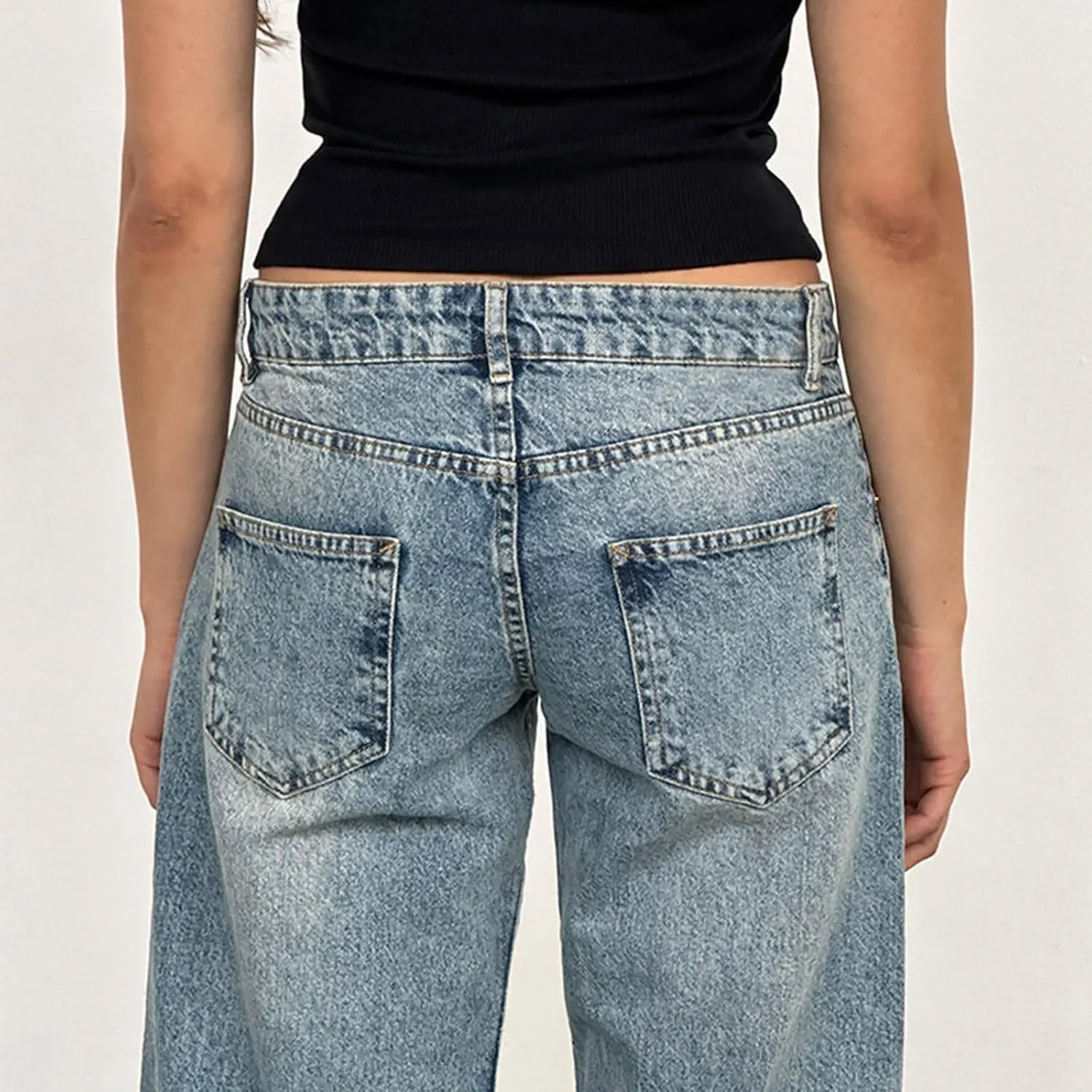 Women's Wide Leg Jeans Straight Leg Boyfriend Denim Pants Low Rise Baggy Jeans Casual Loose Jeans Y2K E-Girl Pants