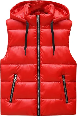 Women's Winter Crop Vest Basic Lightweight Sleeveless Warm Outerwear Casual Comfy Puffer Vest Zip Up Padded Gilet
