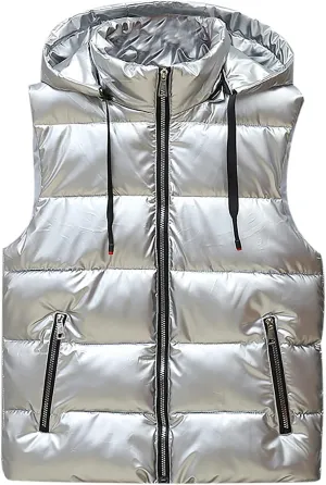 Women's Winter Crop Vest Basic Lightweight Sleeveless Warm Outerwear Casual Comfy Puffer Vest Zip Up Padded Gilet