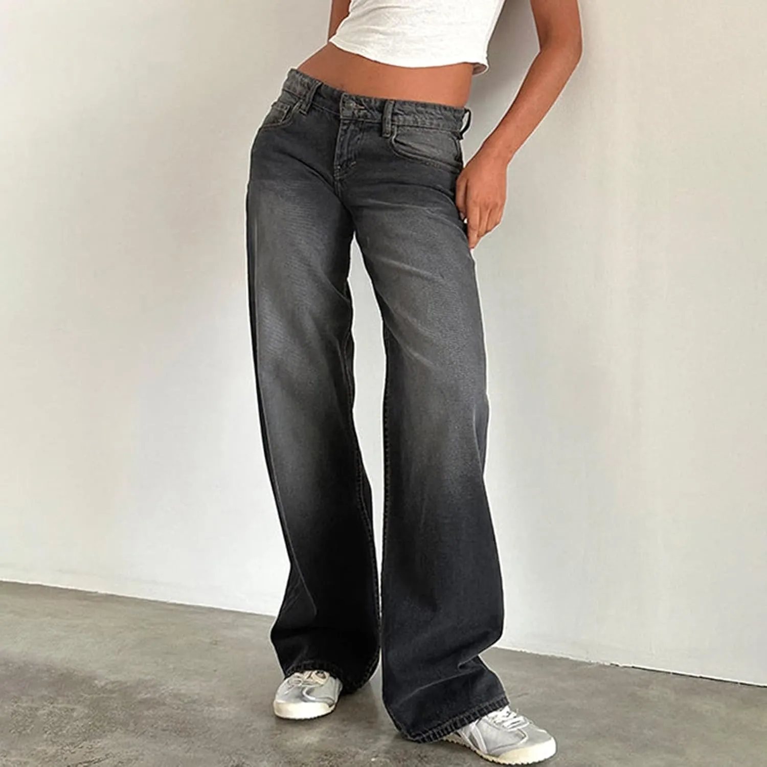 Women's Y2K Baggy Jeans Trendy Low Rise Jeans Casual Straight Leg Jeans Loose Boyfriend Denim Pants Fall Outfits