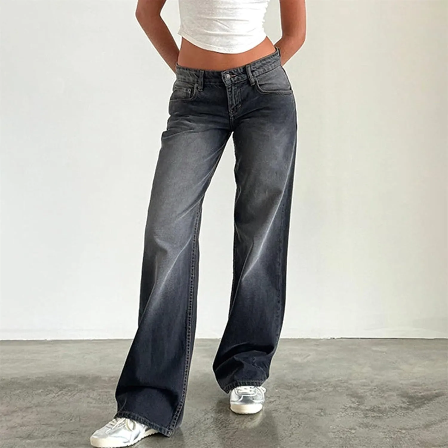 Women's Y2K Baggy Jeans Trendy Low Rise Jeans Casual Straight Leg Jeans Loose Boyfriend Denim Pants Fall Outfits