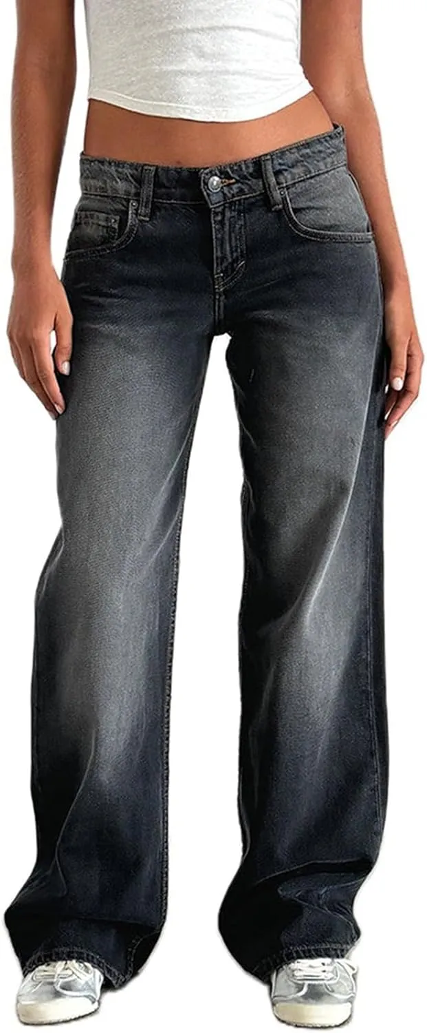 Women's Y2K Baggy Jeans Trendy Low Rise Jeans Casual Straight Leg Jeans Loose Boyfriend Denim Pants Fall Outfits