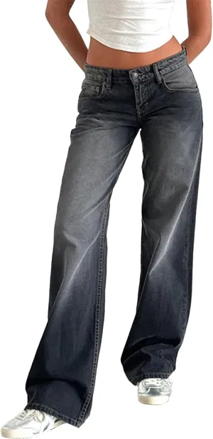Women's Y2K Baggy Jeans Trendy Low Rise Jeans Casual Straight Leg Jeans Loose Boyfriend Denim Pants Fall Outfits