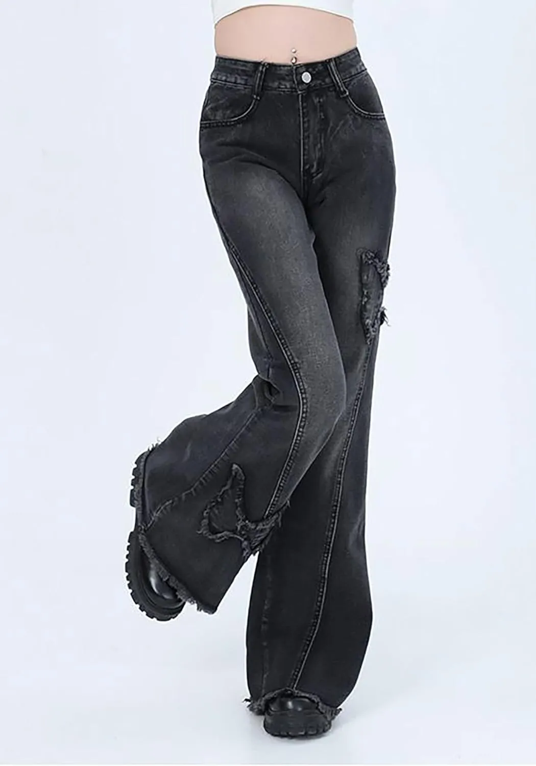 Womens Y2K Flare Jeans Butterfly Jeans Grunge Clothes Distressed Vintage Bell Bottom Low Rise Jeans