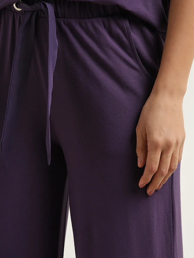 Wunderlove Violet Solid High-Rise Pants