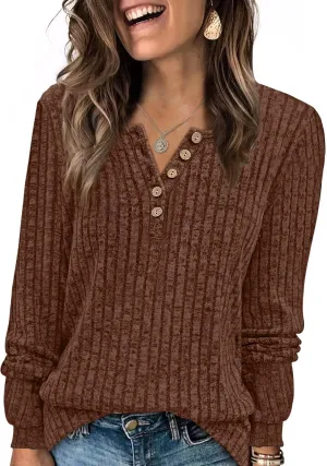 XIEERDUO Sweater for Women Long Sleeve Henley Shirts Tunic Tops to Wear with Leggings crew neck Sweaters Trendy 2024