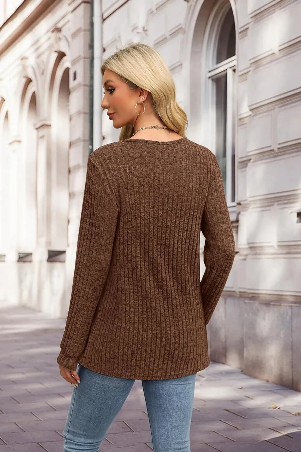 XIEERDUO Sweater for Women Long Sleeve Henley Shirts Tunic Tops to Wear with Leggings crew neck Sweaters Trendy 2024