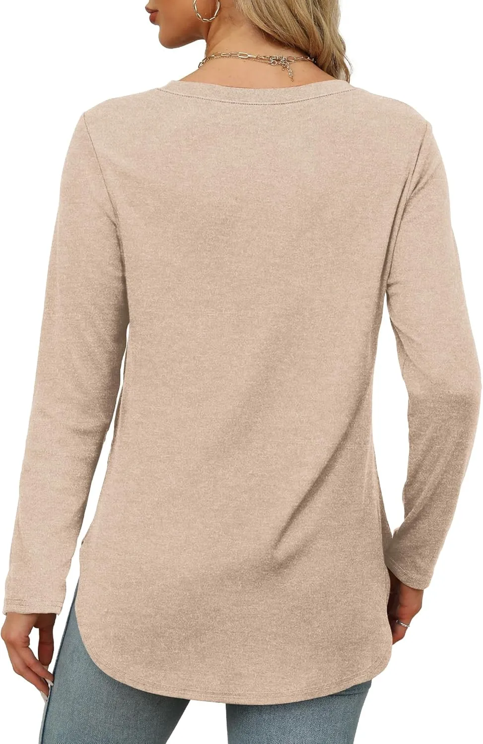 XIEERDUO Womens Long Sleeve Round Neck Shirts Side Split Basic Loose Tunic Tops Casual 2025
