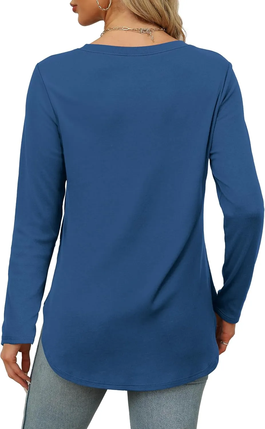 XIEERDUO Womens Long Sleeve Round Neck Shirts Side Split Basic Loose Tunic Tops Casual 2025