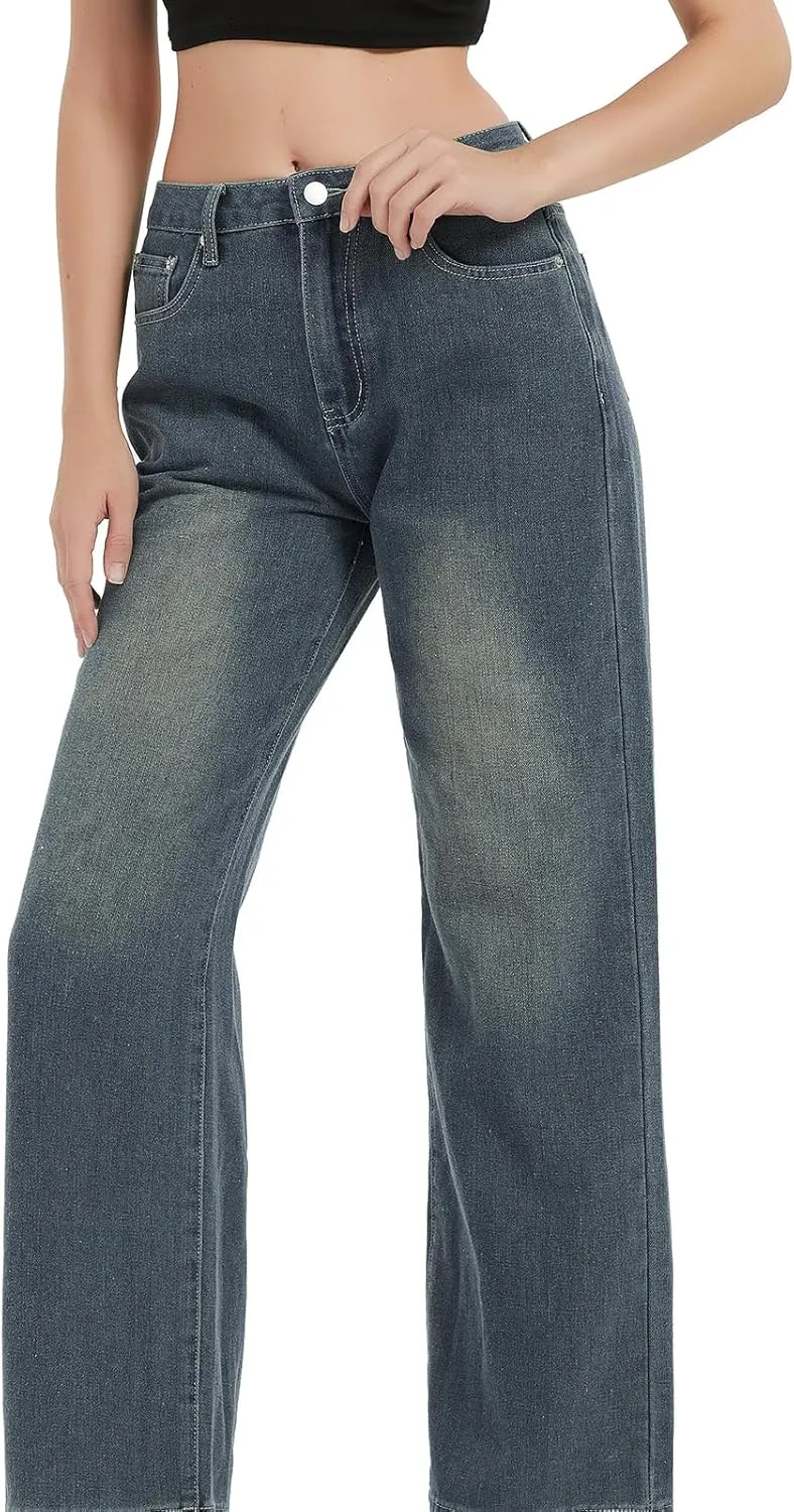 Xineicy Women's Jeans Wide Leg Jeans High Waisted Baggy Y2K Loose Boyfriends Jeans Trendy Denim Pants
