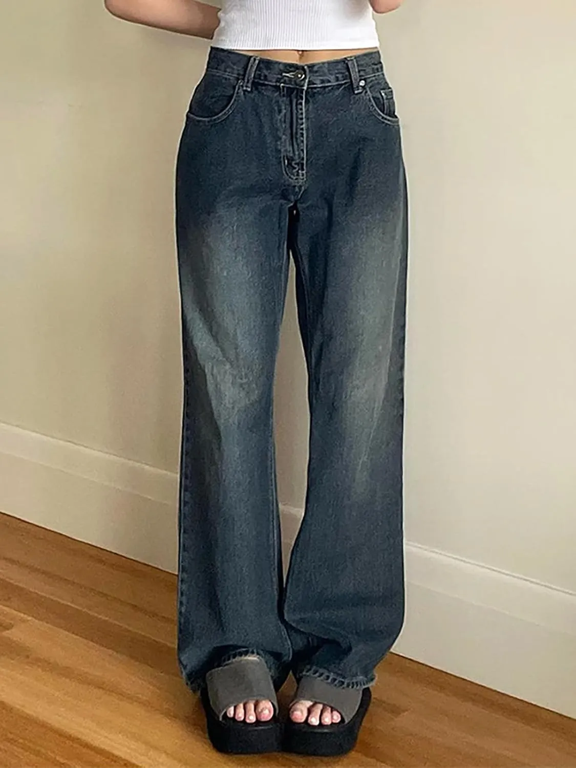 Xineicy Women's Jeans Wide Leg Jeans High Waisted Baggy Y2K Loose Boyfriends Jeans Trendy Denim Pants