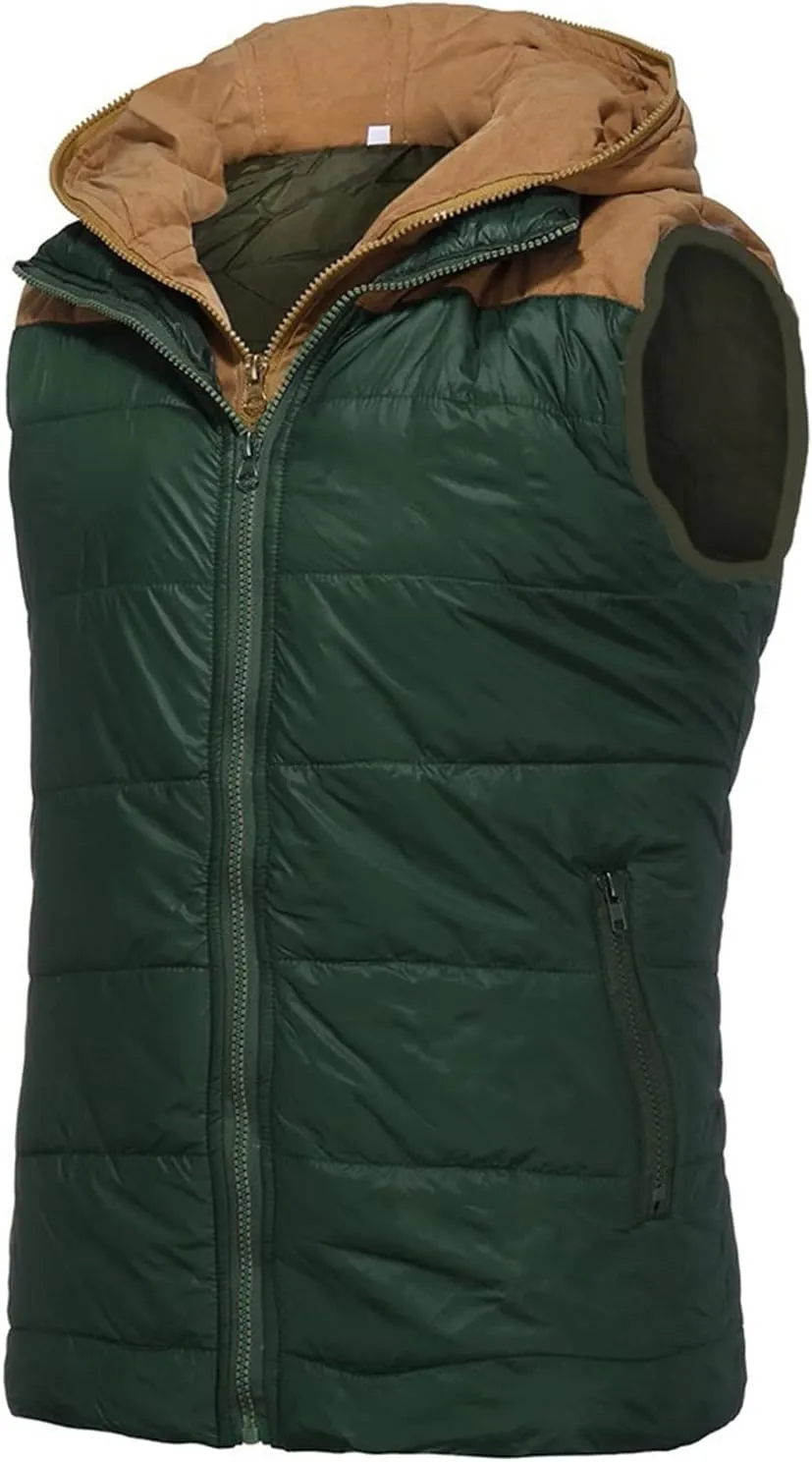 Ymosrh Men's Puffer Vest Outdoor Quilted Winter Vest Hooded Sleeveless Jacket Padded Vest Coats Packable Vest, S-5XL