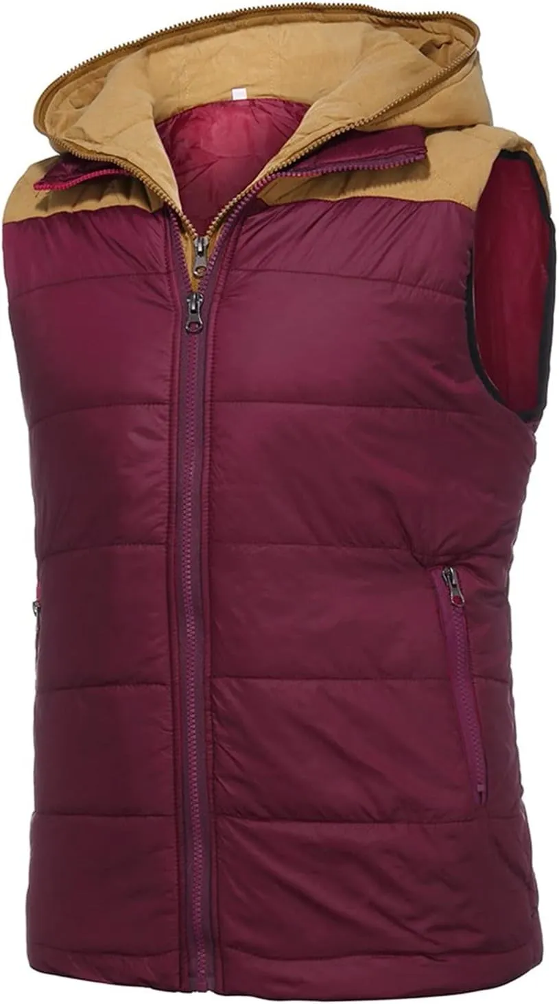 Ymosrh Men's Puffer Vest Outdoor Quilted Winter Vest Hooded Sleeveless Jacket Padded Vest Coats Packable Vest, S-5XL